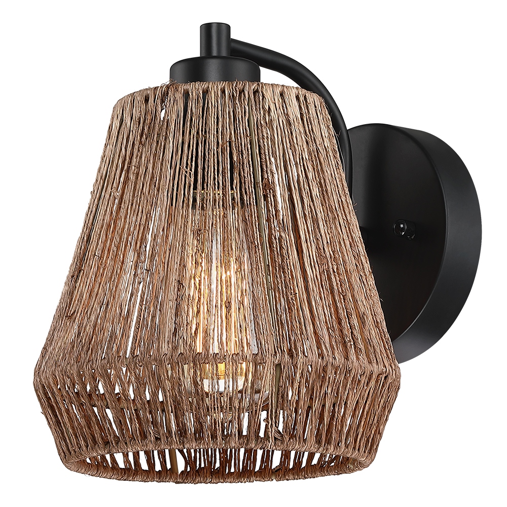 Dorn 7 H 1 Light Bohemian Jute Rope Wall Sconce Light with Black Hardware 8.5 H