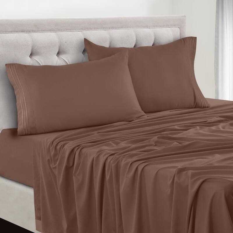 6 Piece Bed Sheet Set Deep Pocket Ultra Soft Microfiber Bedding Sheets - Twin XL - Brown