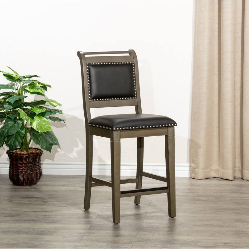 DTY Indoor Living Centennial Counter or Bar Stool - Counter Height - Weathered Gray Finish/Black Bonded Leather