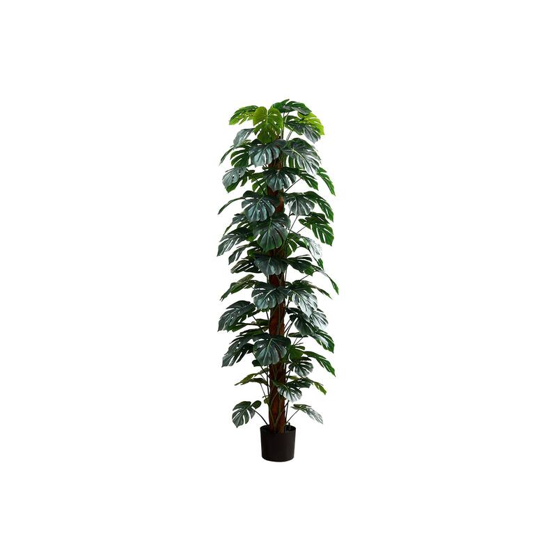 Artificial Plant, 83" Tall, Monstera Tree, Floor, Indoor, Decorative, Green Leaves, Black Pot