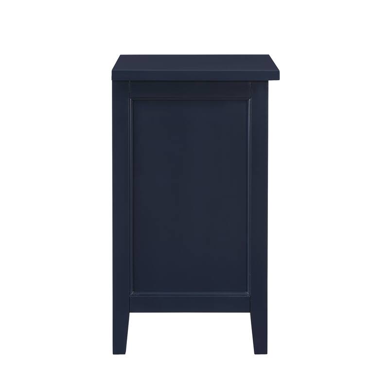 Midnight Blue Nightstand with 2 Drawers and Open Shelf, Nickel Knobs