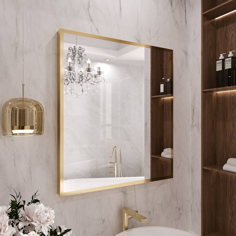 QuivaraView Wall Mounted Aluminum Frame Bathroom Vanity Mirror - 36" x 32" - Brushed Gold