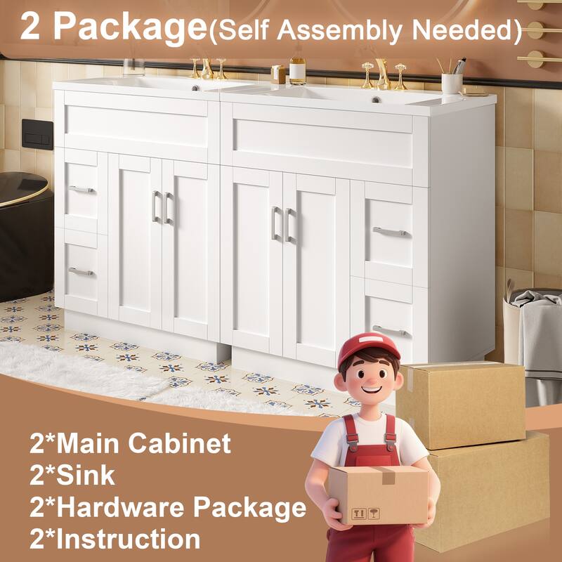 30" Bathroom Vanity Set / 60" Double Bathroom Vanities with SMC Resin Sinks