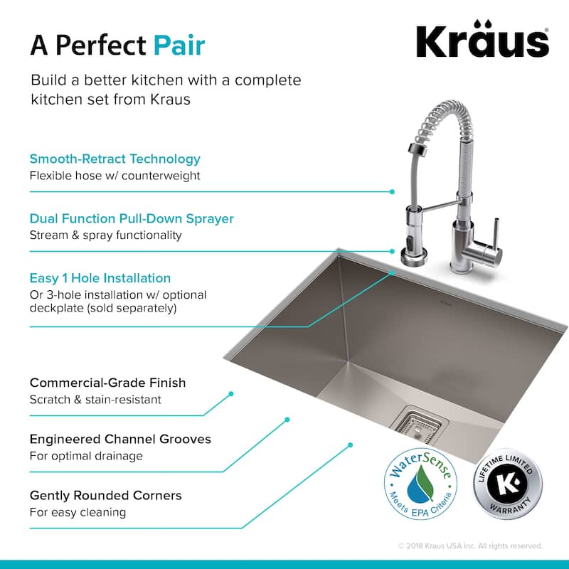 Kraus Pax 24" Undermount Single Basin Stainless Steel Kitchen Sink