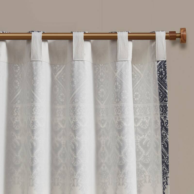 Rossetta Bohemian Vibe Cotton Printed with Chenille Tufted Detail Window Curtain Panel, Only 1 Piece Panel - 50"W x 84"L