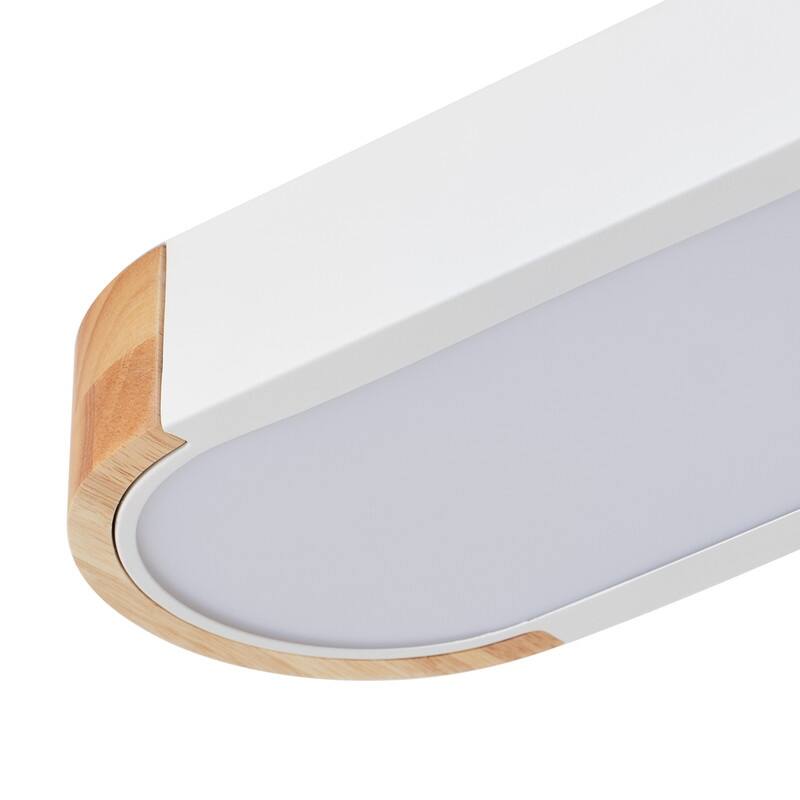 Modern Wood Grain Linear Flush Mount Ceiling Light Matte White LED Fixture for Bedroom Living Room Kitchen