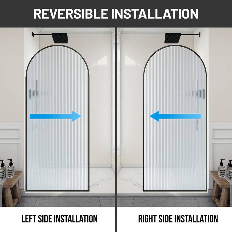 Ember Series 34 in. W x 78 in. H Fixed Framed Shower Door in Black, Gold or Nickel Finish with Clear or Fluted Glass