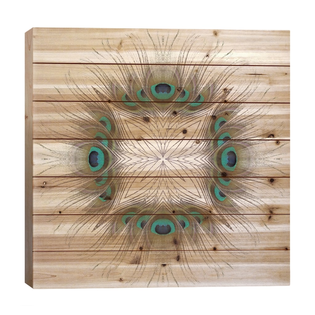 Peacock Feather Mandala Print On Wood by Alyson Fennell - Multi-Color