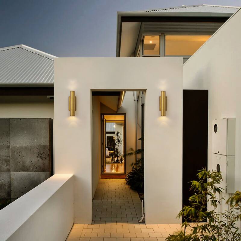 4.5" Modern Black/Gold Cylinder Integrated LED 3000K Up and Down Waterproof Outdoor Wall Armed Sconce