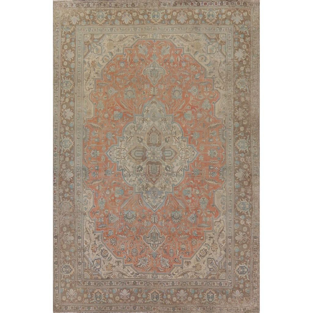 Hand Knotted Oriental 100% Wool Carpet Traditional Floral Oranges & Rust Tabriz Area Rug - 11' 1'' X 8' 3''
