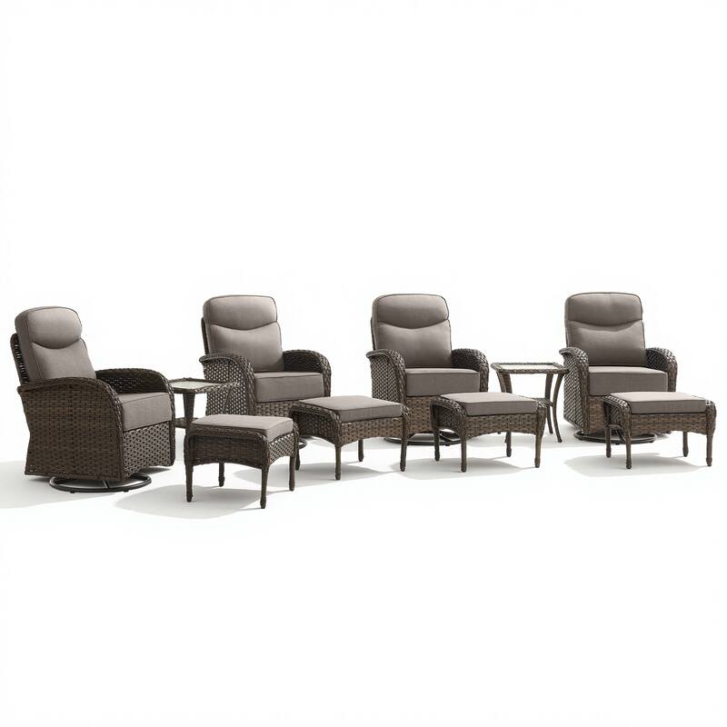 Pocassy Outdoor Wicker Patio Swivel Chair with Ottoman Sets