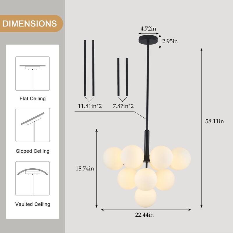 13 - Light Dimmable Tiered Modern Globe Glass Chandelier Empire Sputnik Island Pendant Lights