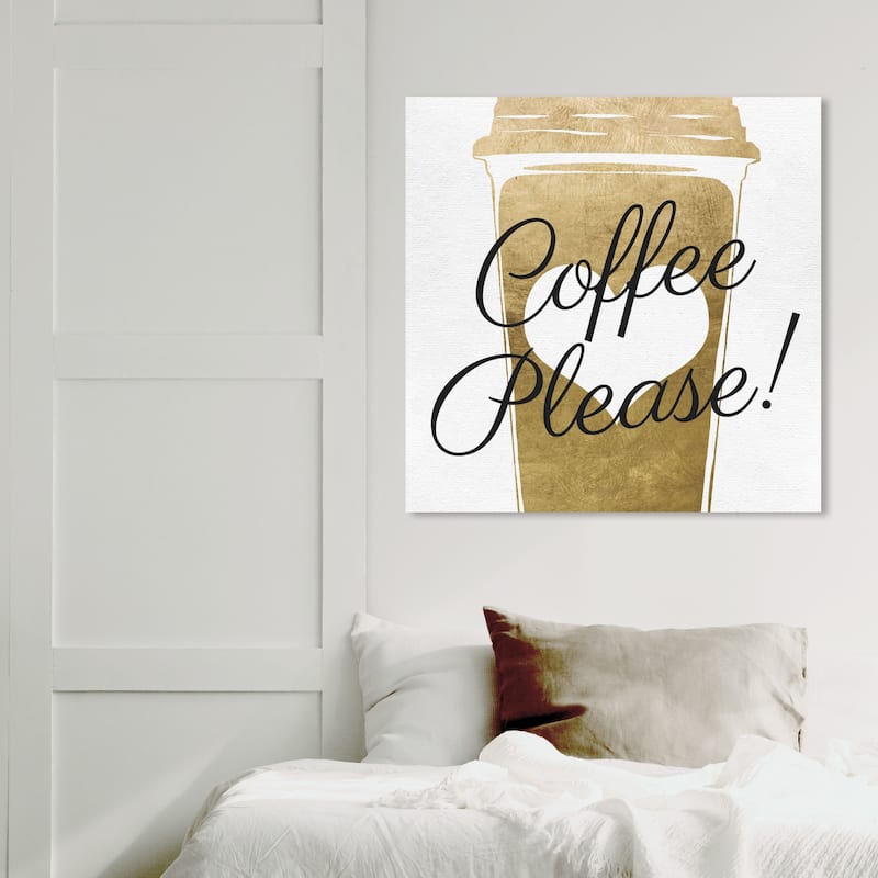 Wynwood Studio 'Coffee Please' Drinks and Spirits Wall Art Canvas Print Coffee - Gold, White