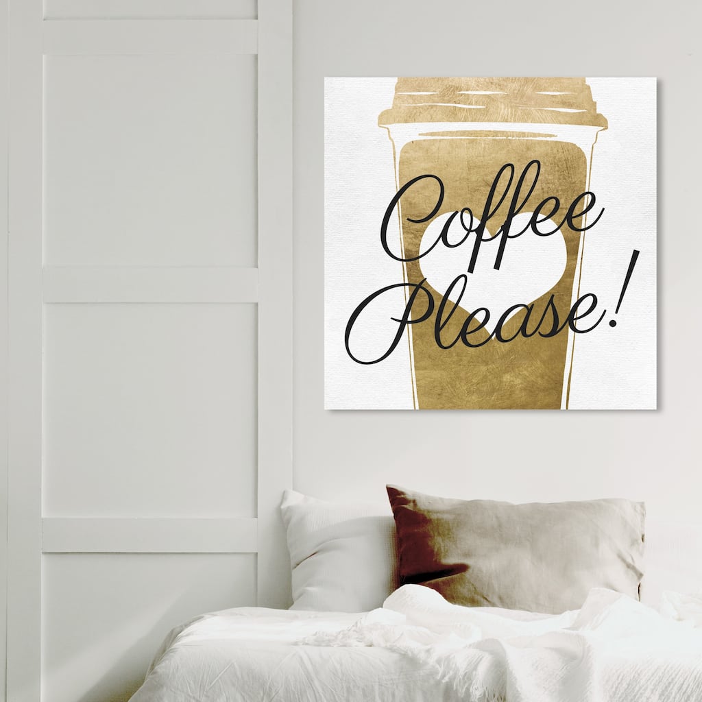 Wynwood Studio 'Coffee Please' Drinks and Spirits Wall Art Canvas Print Coffee - Gold, White