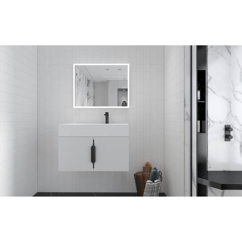 Amazon 30" Wall Mounted Bathroom Right Basin Vanity Set w/ White Top