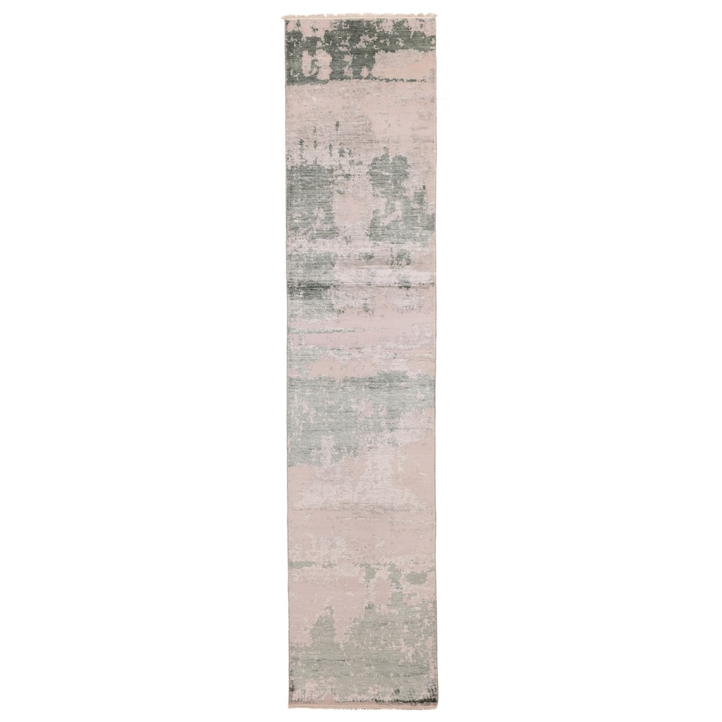 ECARPETGALLERY Hand-knotted Legacy Dark Green Silk, Wool Rug - 2'6 x 12'0