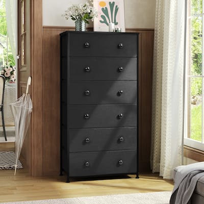 6-Drawer Chest Tall Fabric Dresser for Bedroom Chest of Drawers Storage Organizer Unit with Fabric Bins