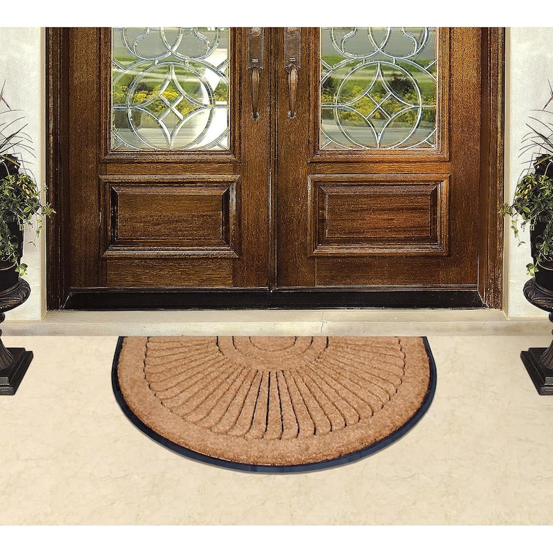 A1HC Sunburst Half Moon Tapered Edge Rubber Coir Doormat Outdoor Mat