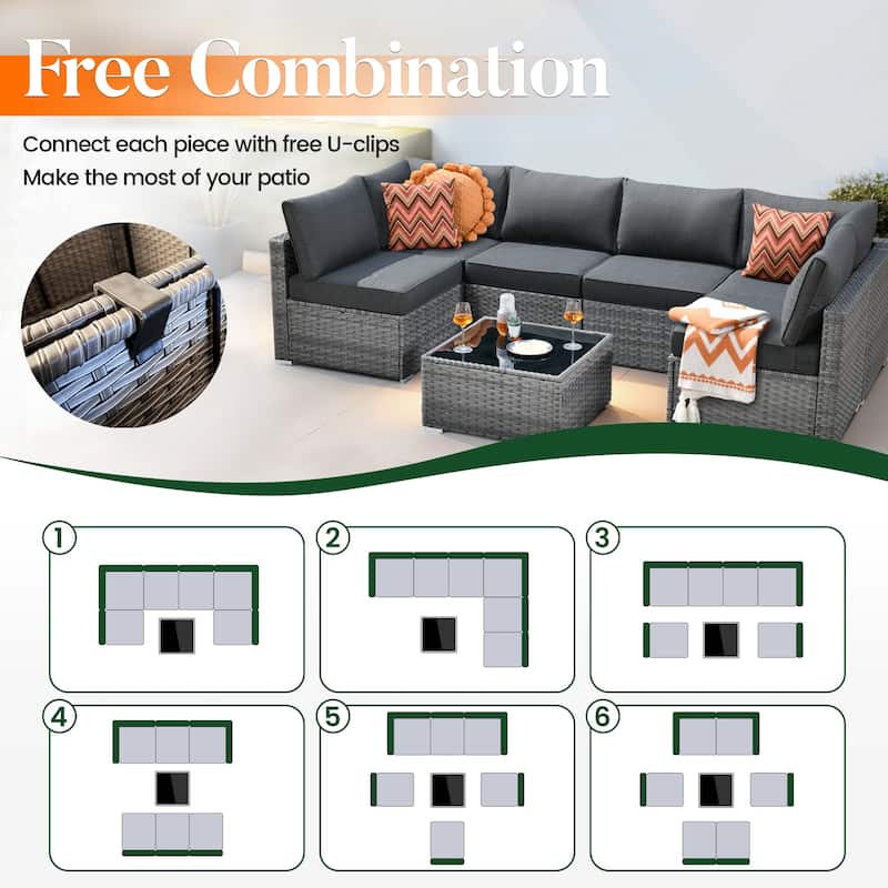 HOOOWOOO Patio 5-piece Wicker Sectional Sofa Set with Coffee Table