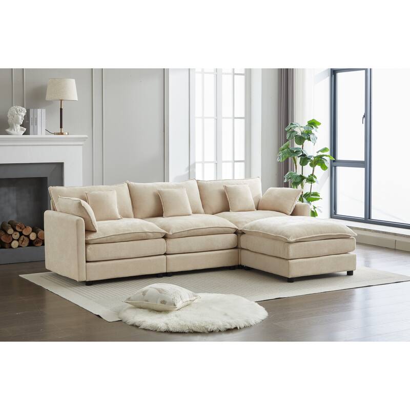 Modern L Modular Sectional Sofa with Removable Ottoman and Supportive Cushions for Living Room and Guest Room