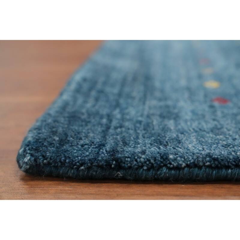 Hand Knotted Oriental Viscose Silk Carpet Tribal Animal Pictorial Navy Blue & Blues Gabbeh Area Rug - 9' 9'' X 10' 0''