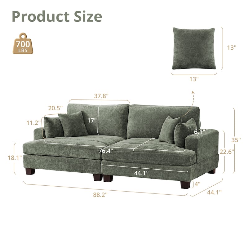 87-in Modern 3-Seater Upholstered Sofa Couch Chenille Design for Living Room