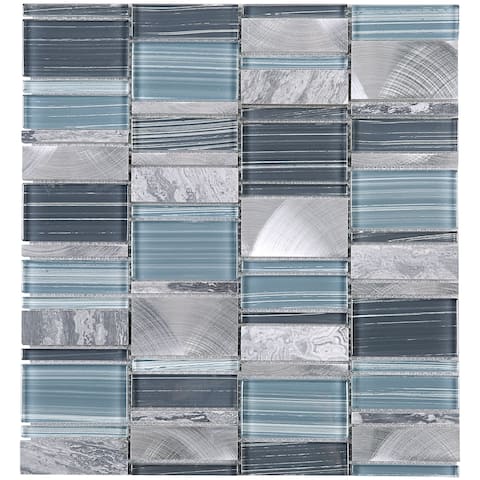 Awensome Mixing Recycled Glass Tile Decorating Backsplash Kitchen Island brickmax random sized mixed material tile in gray blue wall tile 10