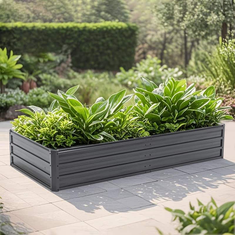 GDFStudio - Olivia Outdoor Galvanized Steel Raised Garden Bed Planter Box - 6x3x1FT