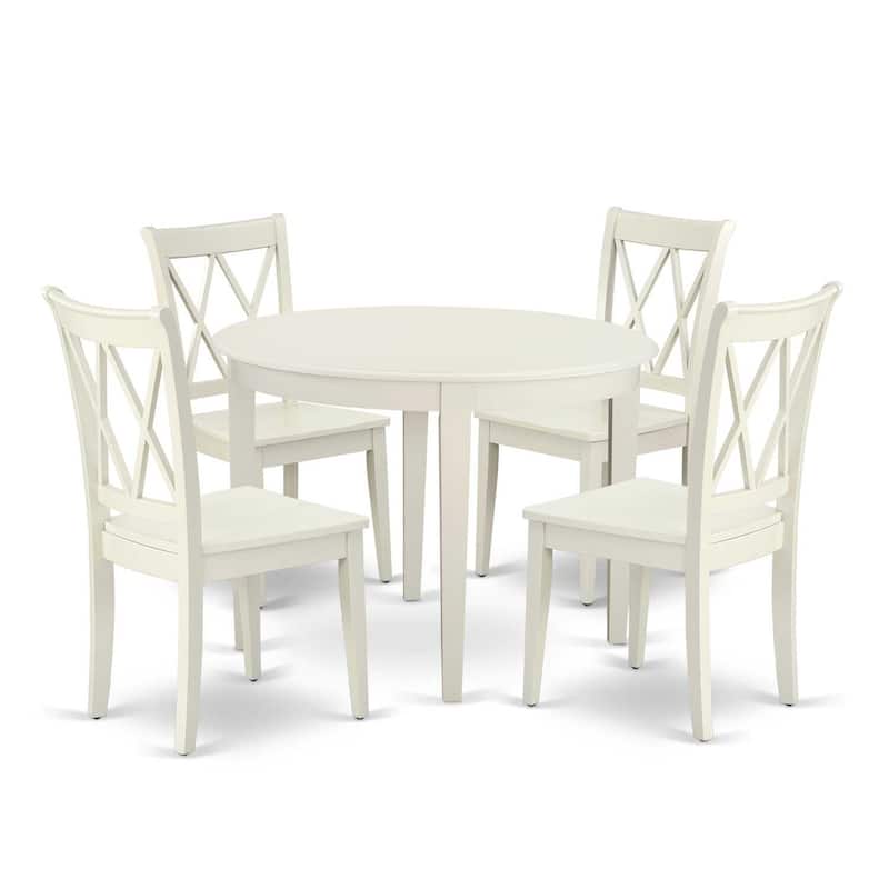 Modern Dining Set 5Pc - Round Table & 4 Chairs - Kitchen Dining Room Set - Linen White 42 Inch
