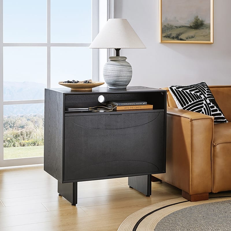 Faustus Modern 28"Tall End Table with Drawers by HULALA HOME - Black