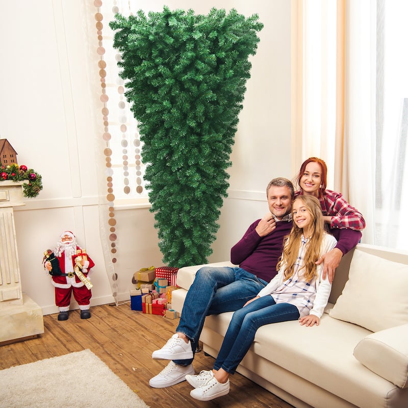 Gymax 7ft Artificial Upside Down Christmas Tree Holiday Decoration w/ - See Details