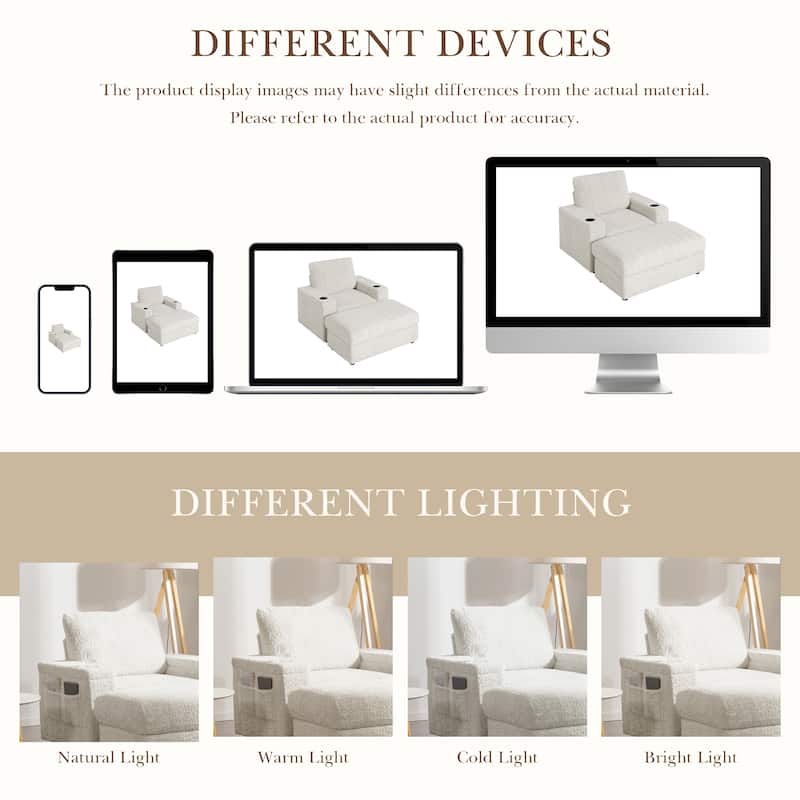 2-Piece Oversized Accent Chair & Ottoman Sets, Single Sofa Reading Couch Chaise Lounge with Storage Ottoman & Cup Holders