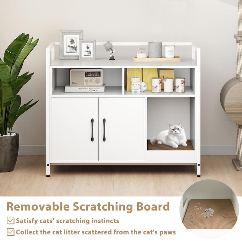 Gymax Cat Litter Box Enclosure w/ Storage Compartments Removable
