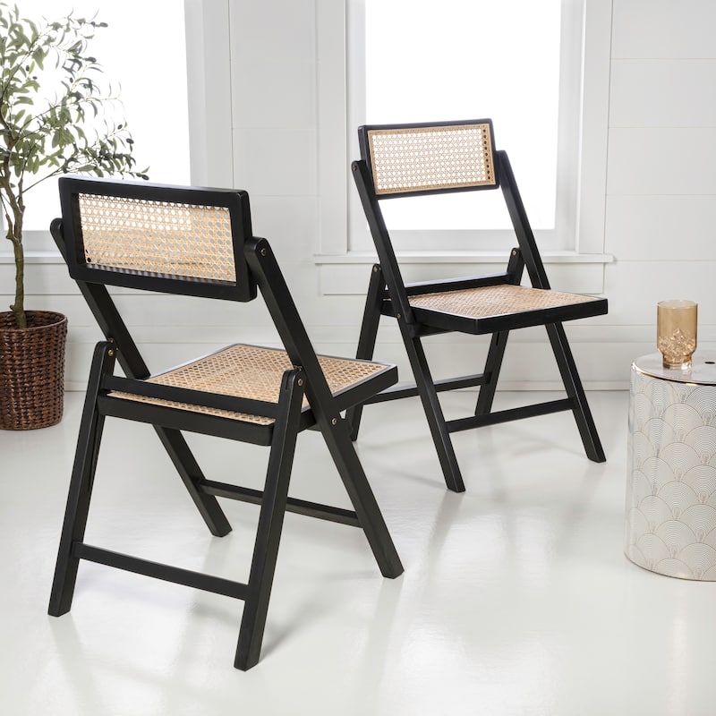 JONATHAN Y Olivier Mid-Century Vintage Wood Rattan Folding Chair with Adjustable Back, (Set of 2)