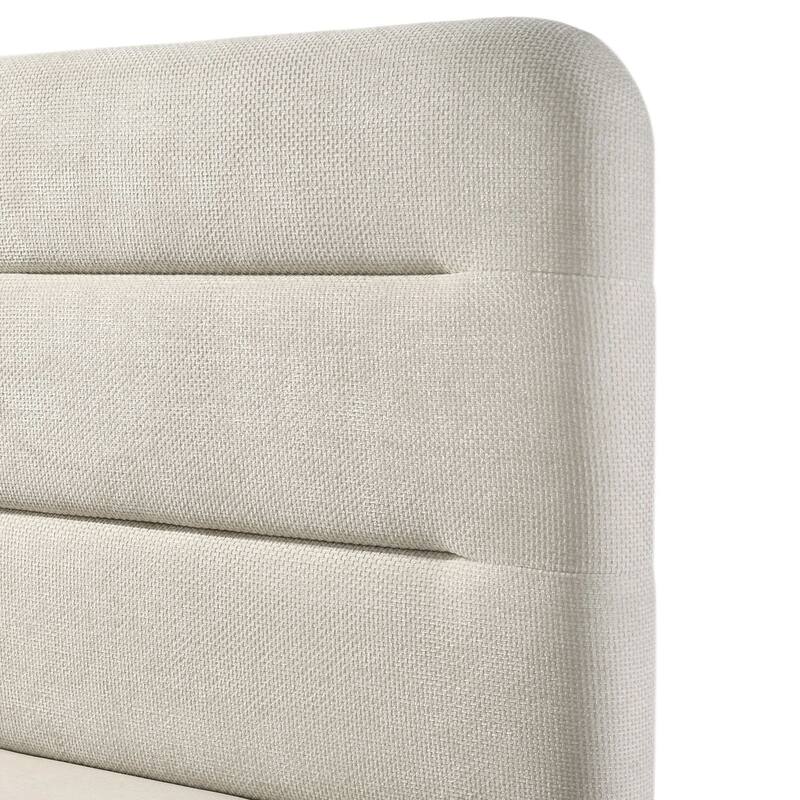 Meni King Size Bed, Scandinavian White Upholstered Panel Headboard