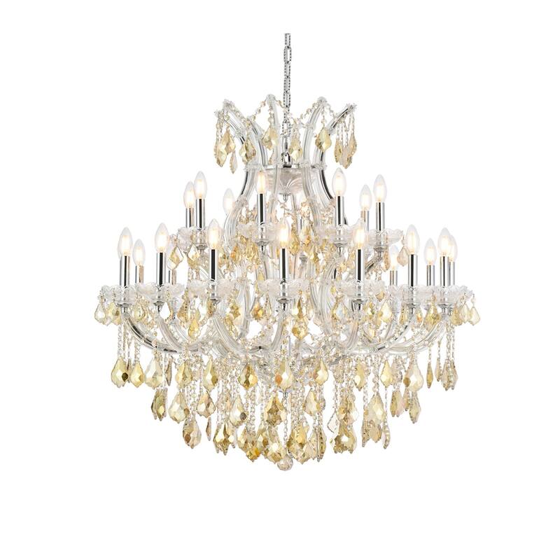 Indigo Home 24 light Chrome Chandelier Golden Teak (Smoky) Royal Cut Crystal
