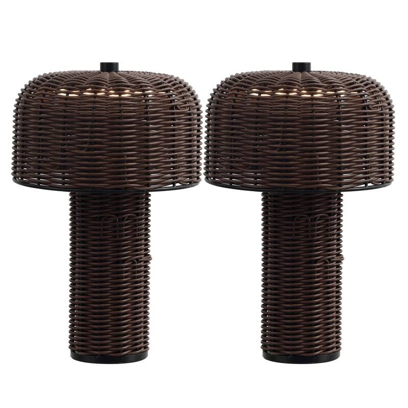 10" Indoor/Outdoor Wicker Rechargeable/Cordless Dimmable LED Table Lamp (Set 2) - Dark Brown Black