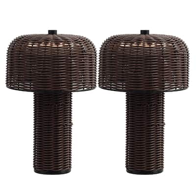 10" Indoor/Outdoor Wicker Rechargeable/Cordless Dimmable LED Table Lamp (Set 2)