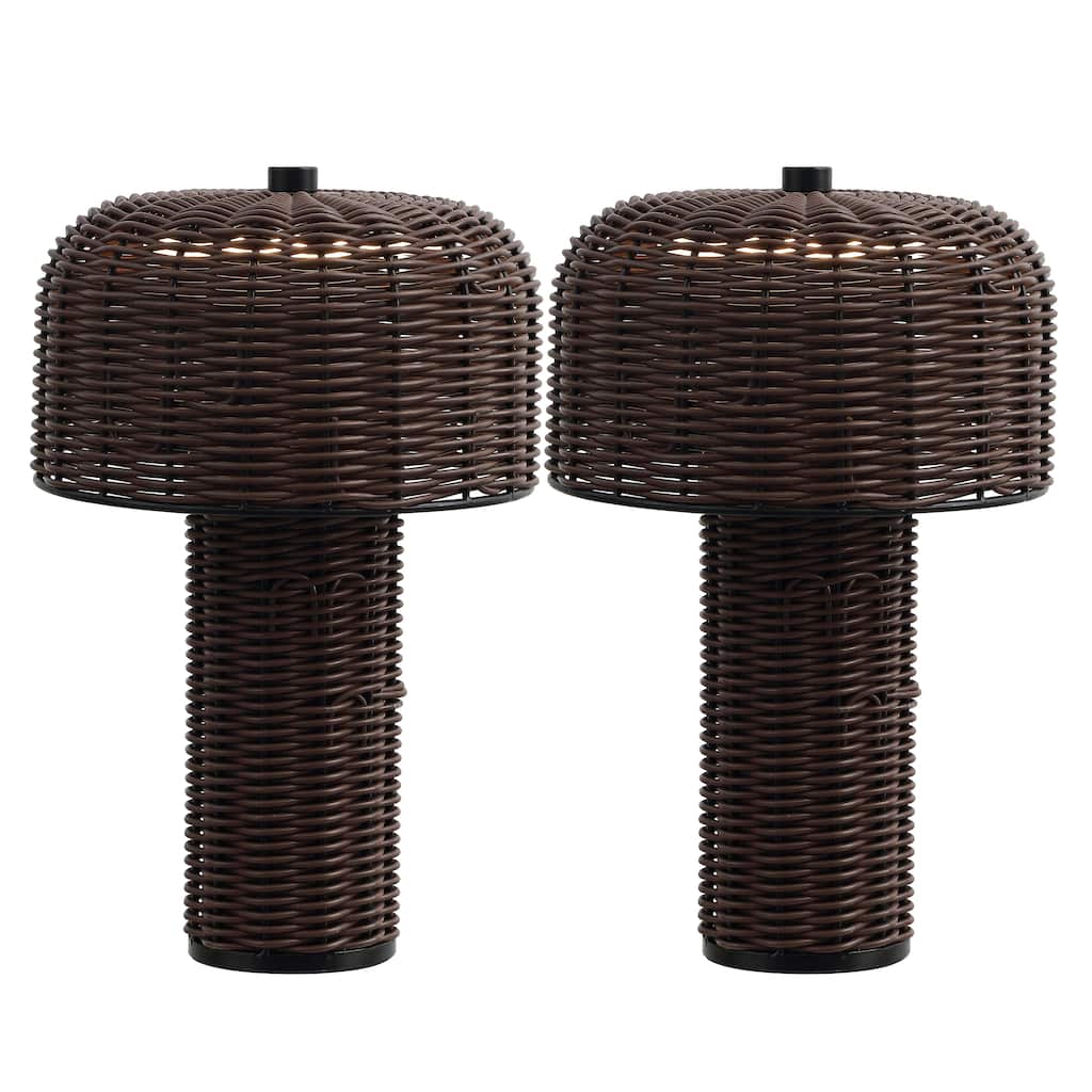 10" Indoor/Outdoor Wicker Rechargeable/Cordless Dimmable LED Table Lamp (Set 2)