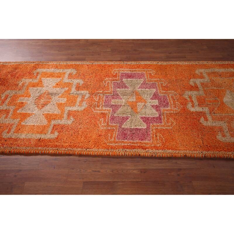 Transitional Oushak Vintage Runner Rug Handmade Wool Carpet - 3'6"x 9'9"