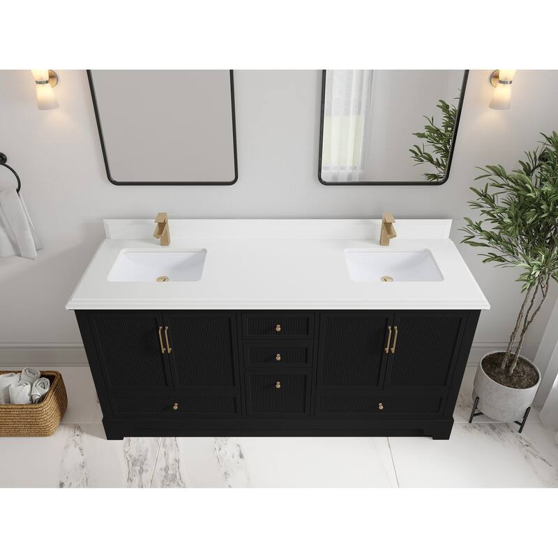 Willow Collections 72 x 22 Alys Double Bowl Sink Bathroom Vanity with Countertop - 1.5"White - Black