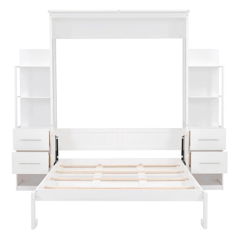 Queen Size Wall Bed with LED Lighting, Storage Shelves & Drawers - Ideal for Small Spaces