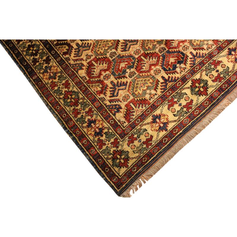 Caucasian Super Kazak Kairo Gold/Blue Hand Knotted Wool Rug - 4'3'' x 5'6''