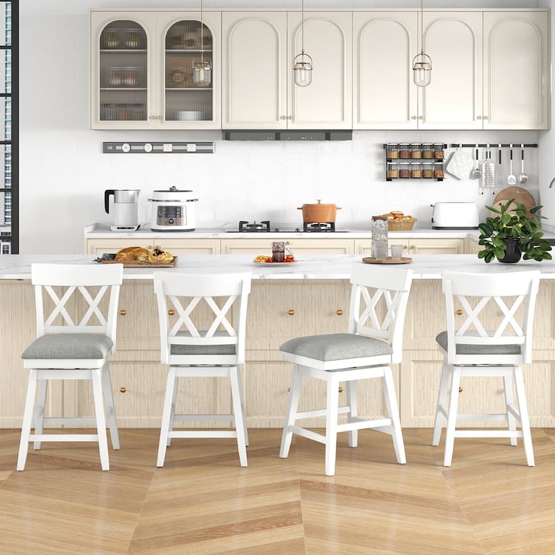 Gymax 26'' Bar Stool Wooden Chair Set of 3 w/Contoured Backrest Swivel