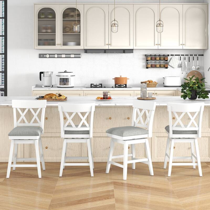 Gymax 26'' Bar Stool Wooden Chair Set of 4 w/Contoured Backrest Swivel