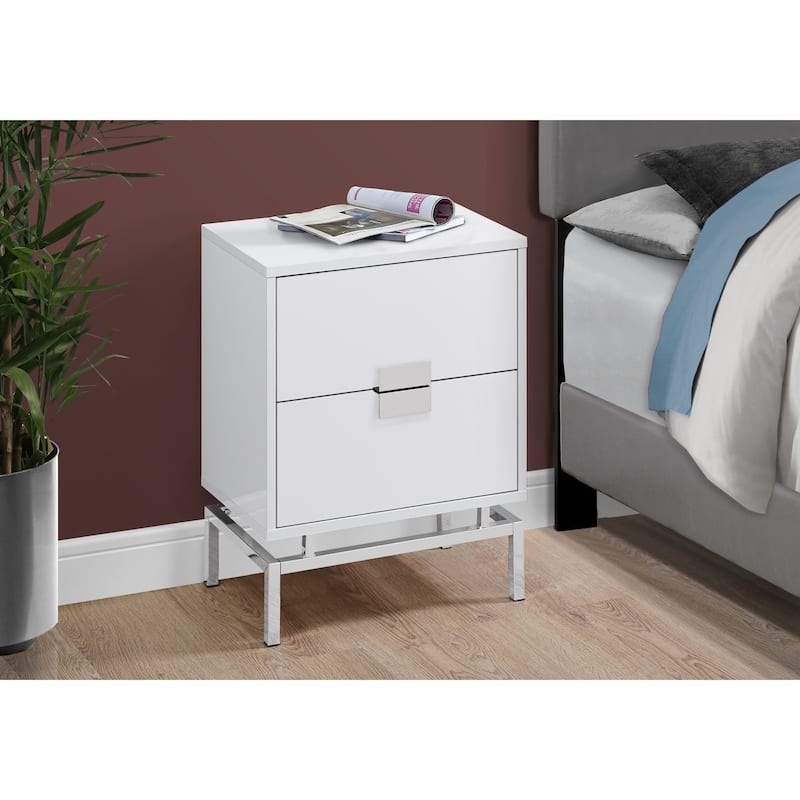 Contemporary 2-Drawer End Table Metal Base Wood Top Nightstand for Bedroom or Living Room - 18.25”L x 12.75”W x 23.5”H