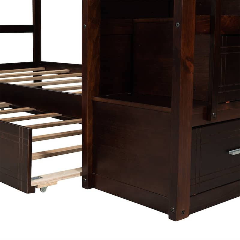 Merax Wood Twin Over Twin Bunk Bed with Trundle and Staircase