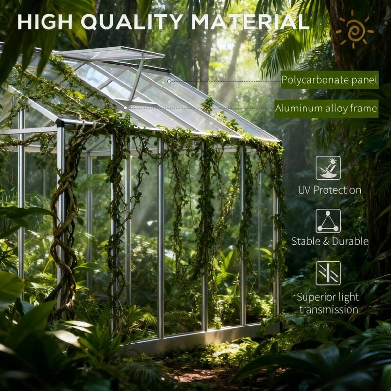 GDFStudio - Outdoor 10'x6' Aluminum Frame Walk-in Greenhouse with Roof Vent & Rain Gutters - Silver