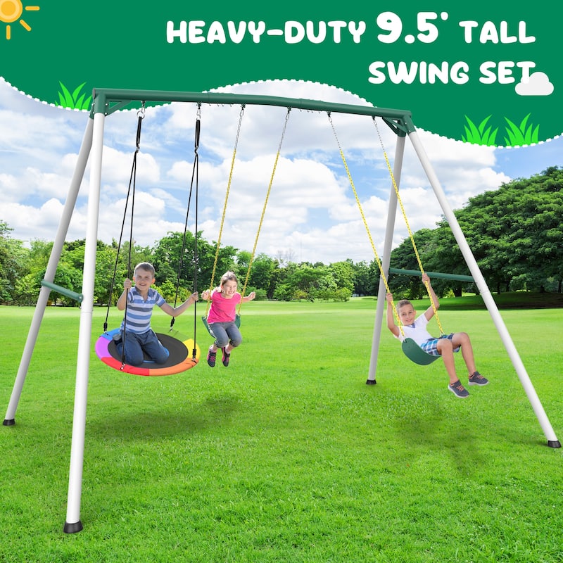 9.5' Heavy Duty Tall Swing Sets for Backyard for Kids and Adults
