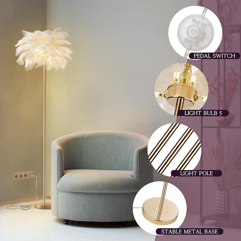 63 Inch Feather Tripod Floor Lamp With Bulbs